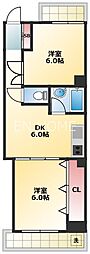 ホワイトハイツ 5階2DKの間取り