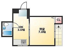 シティーハイツ四天王寺 1DKの間取図画像