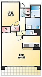 キングマンションプリフォール谷町 1LDKの間取図画像