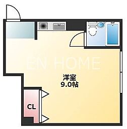 アパートメントアップル ワンルームの間取図画像
