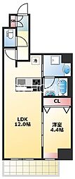 ラフィット松屋町 1LDKの間取図画像