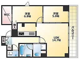 BRAVI南堀江 2LDKの間取図画像
