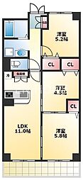 天王寺スカイハイツ 3LDKの間取図画像