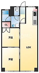 烏ケ辻コーポ 2LDKの間取図画像