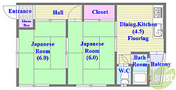 カーサ妙法寺 2DKの間取図画像
