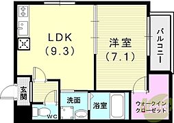 フジパレス須磨鷹取III番館 3階1LDKの間取り