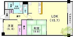 メイプル平和台 3階2LDKの間取り