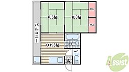 エスポワール板宿 3階2DKの間取り