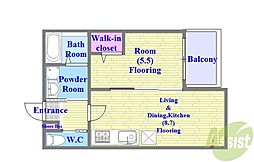 シーポート 2階1LDKの間取り