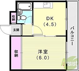 バンドーム大津和 1DKの間取図画像