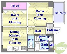 グレイスハイツ東須磨 2DKの間取図画像