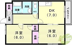 フルール・ド・西神戸 2DKの間取図画像