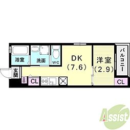 ワコーレヴィータ板宿EAST 1DKの間取図画像