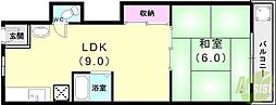 東須磨八木マンション 1LDKの間取図画像