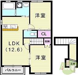 ハイツフローラ南 2LDKの間取図画像