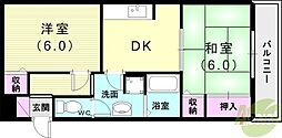 サングレース北別府 2DKの間取図画像