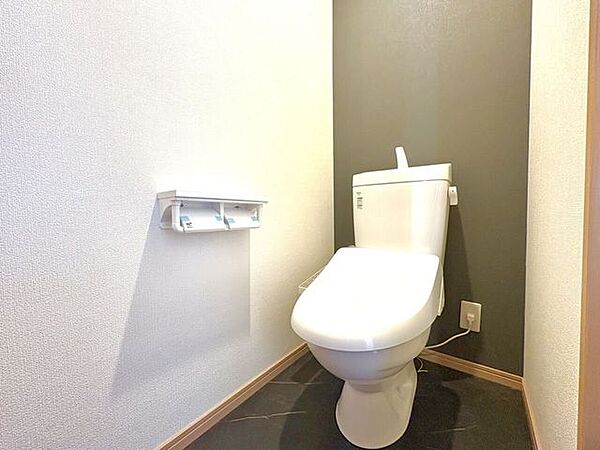 2階トイレ：温水洗浄便座付き、手洗い器一体型です。2連式のトイレットペーパーホルダーを採用しています！