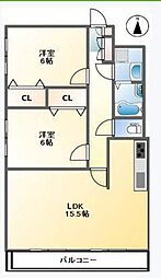 グランドメルシー北原台 2LDKの間取図画像
