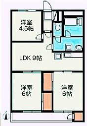 川口青木住宅 3DKの間取図画像