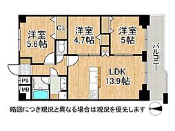 葛野ハイツ 3LDKの間取図画像