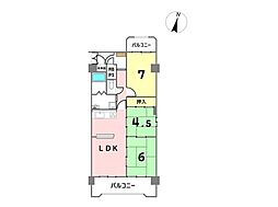ホワイトキャッスル南ヶ丘B棟 3LDKの間取図画像