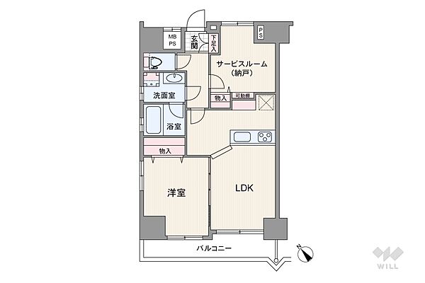 間取りは専有面積50.42平米の1SLDK。バルコニー面積は5.76平米です。