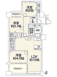 東峰マンション野間大池公園 3LDKの間取図画像