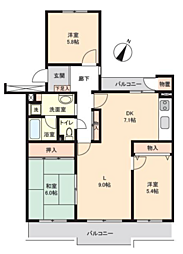 西所沢椿峰ニュータウン104街区1号棟 3LDKの間取図画像