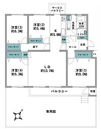 鎌倉グリーンハイツB-5棟 4LDKの間取図画像