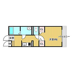MONASO甲子園口 1Kの間取図画像