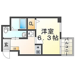 リオレスタ西宮 1Kの間取図画像