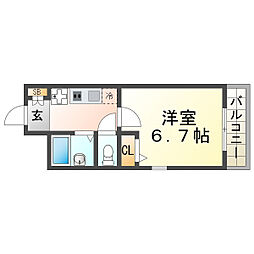 ミュゼ甲子園 1Kの間取図画像