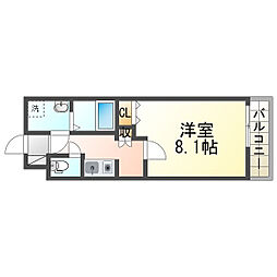 RESIDIA甲東園 1Kの間取図画像