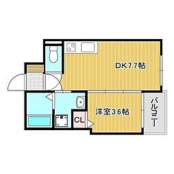 西宮市熊野町アパート 1DKの間取図画像