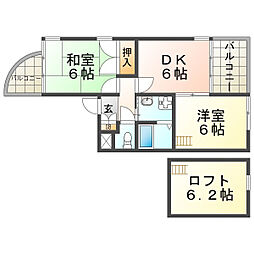 MIZUKI武庫之荘 2DKの間取図画像