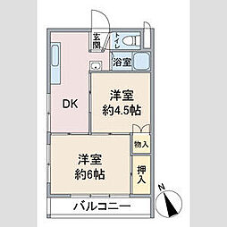 東急田園都市線 三軒茶屋駅 徒歩10分の賃貸マンション 2階2DKの間取り
