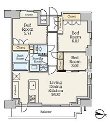 東急池上線 池上駅 徒歩3分の賃貸マンション 14階3LDKの間取り