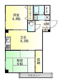 東急池上線 蓮沼駅 徒歩5分の賃貸マンション 2階2DKの間取り