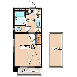 京王線 芦花公園駅 徒歩7分の賃貸アパート 2階1Kの間取り