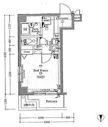 東急多摩川線 矢口渡駅 徒歩2分の賃貸マンション 6階1Kの間取り