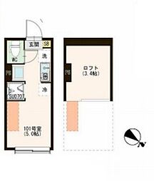 京王線 代田橋駅 徒歩8分の賃貸アパート 2階ワンルームの間取り