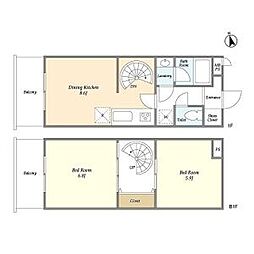東急東横線 自由が丘駅 徒歩10分の賃貸マンション 1階2DKの間取り