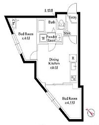 京王線 代田橋駅 徒歩10分の賃貸マンション 1階2DKの間取り