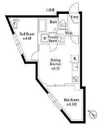 京王線 代田橋駅 徒歩10分の賃貸マンション 4階2DKの間取り