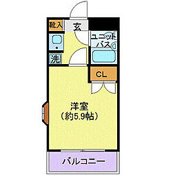 東急池上線 池上駅 徒歩3分の賃貸マンション 4階1Kの間取り