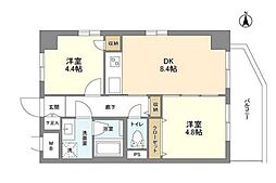 東急池上線 蓮沼駅 徒歩4分の賃貸マンション 2階2DKの間取り
