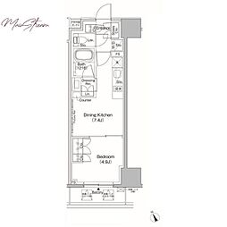 ザ・パークハビオ日本橋茅場町 1DKの間取図画像
