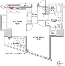パークキューブ八丁堀 1LDKの間取図画像