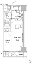 ザ・パークハビオ日本橋茅場町 1LDKの間取図画像