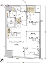 アーバネックス日本橋水天宮 2LDKの間取図画像